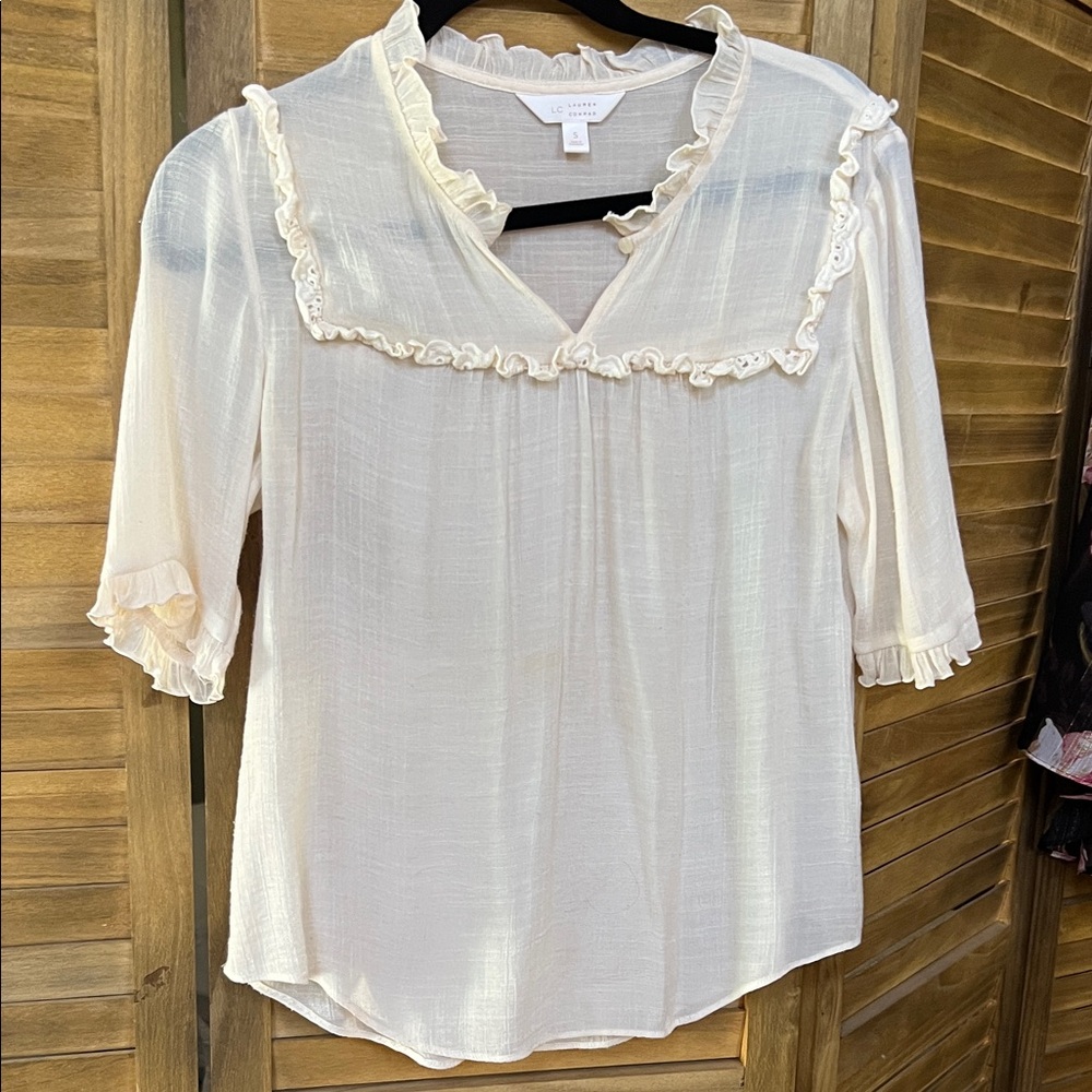 LC Lauren Conrad Cream Ruffle Blouse